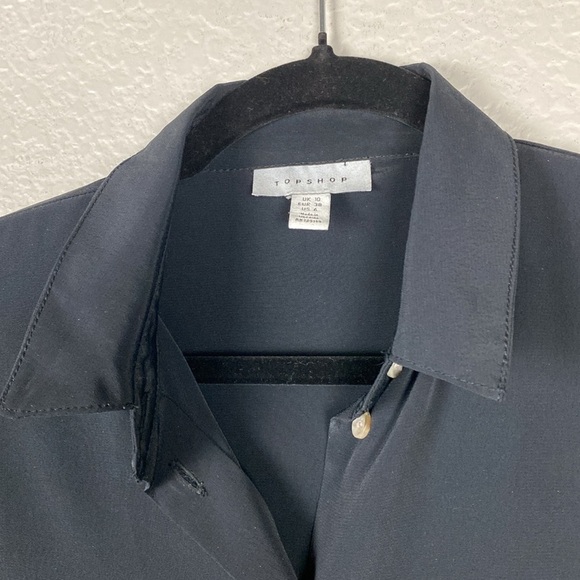 TOPSHOP oversized black sateen button front short sleeve blouse - Picture 3 of 6